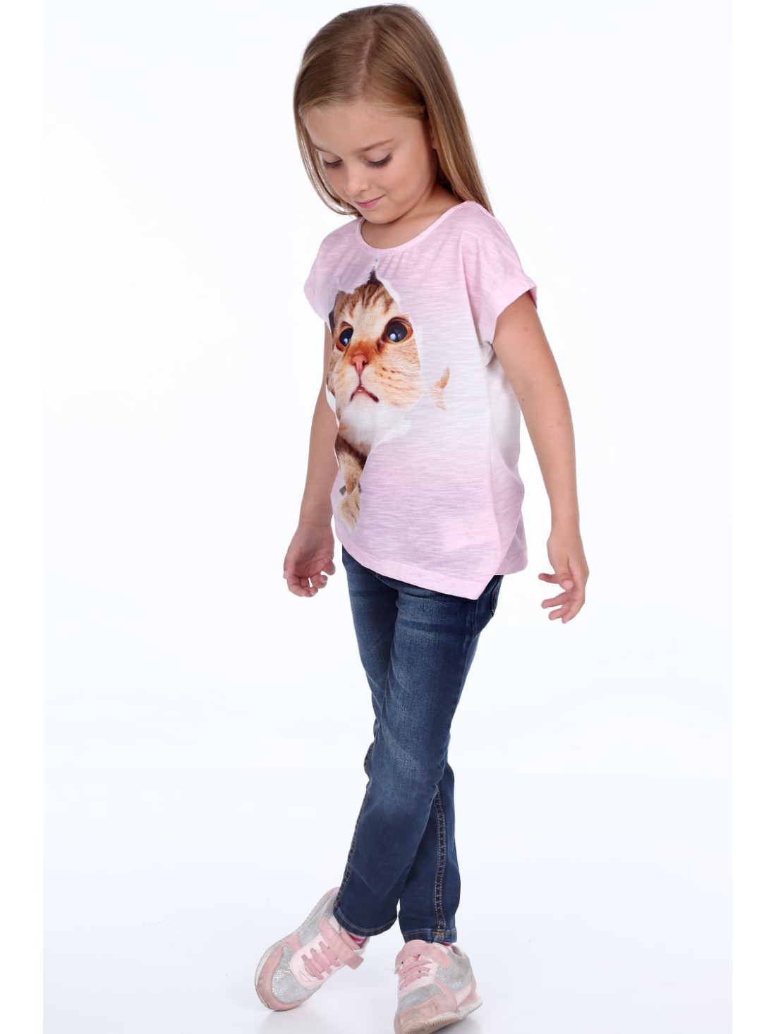 T-shirt with a light pink cat NDZ8809 - Online store - Boutique